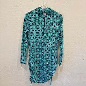 Ambernoon Swim Dress Rashguard Womens SMALL blue Black Geometric Cover Up Beach